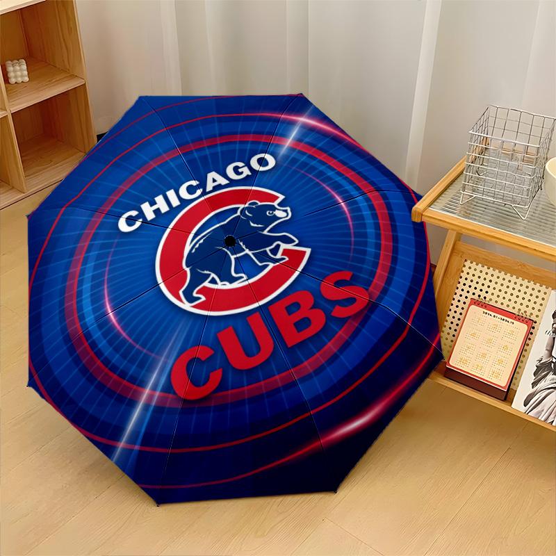 Chicago Cubs Print Auto 8?Ribs Folding Umbrella Wind Resistant Lightweight Automatic Umbrella For Daily Travel