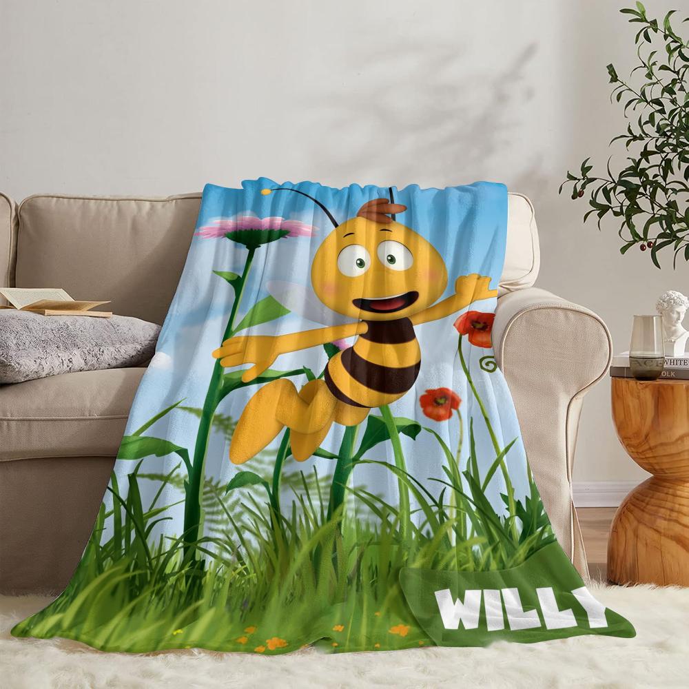GUOYU Blanket MMaya The Bee With Flowers Throw Soft Flannel Throw Summer Blanket Lightweight Cozy Nap Blanket for Sofa Bed Travel