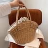 Summer Straw Bag Women Weave Handmade Handbag Drawstring Handle Bag Large Capacity Wave Point Tote Bag Shopping Bags KTY