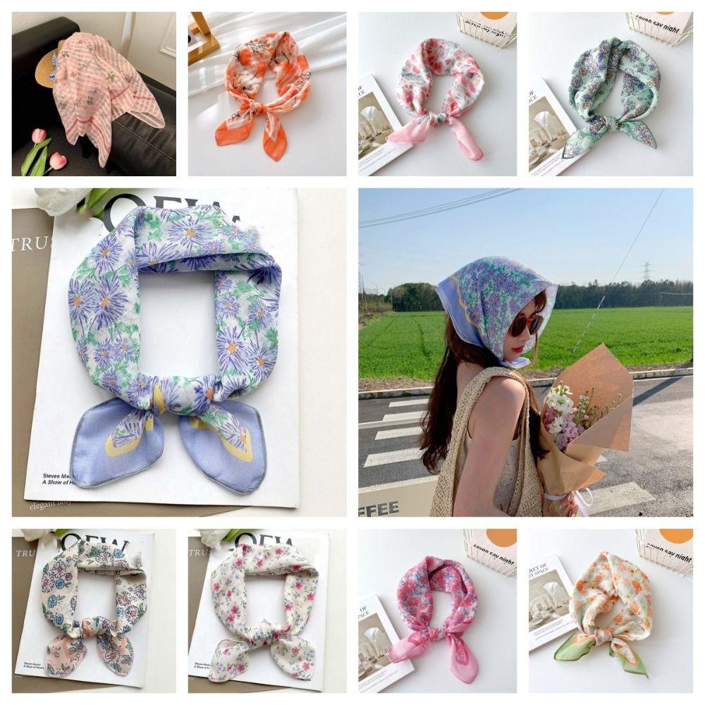 Breathable Spring Silk Scarf Sweat-absorption Square Hijab Scarf Sweet Scarves Vacation