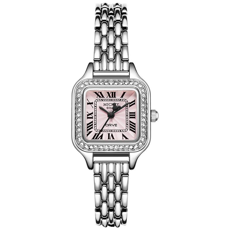 Disney Retro Roman Daily Versatile Starry Sky Commuter Original Design Niche High-End Square Quartz Watch Women watches Silver MK-11784W
