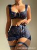 European and American large size sexy perspective sex underwear lace straps suspender short skirt split set