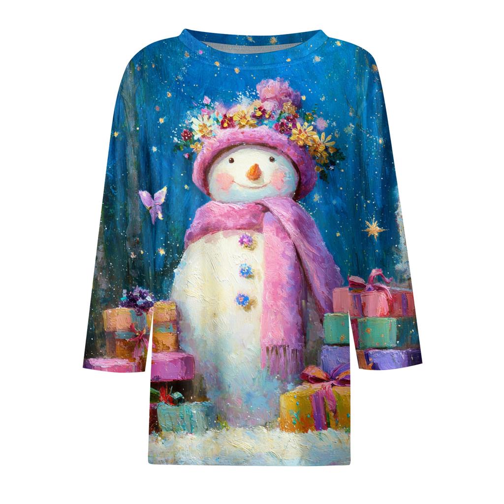 Рубашки с рукавом 3/4 для женщин, футболки с принтом, блузки, повседневные базовые топы больших размеров, пуловеры