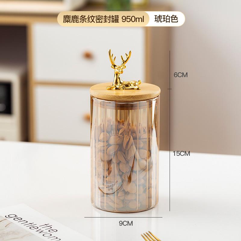 Банка из прозрачного стекла Nordic, банка для хранения зерна из боросиликатного стекла, банка для хранения сухофруктов с бамбуковой крышкой в виде головы оленя