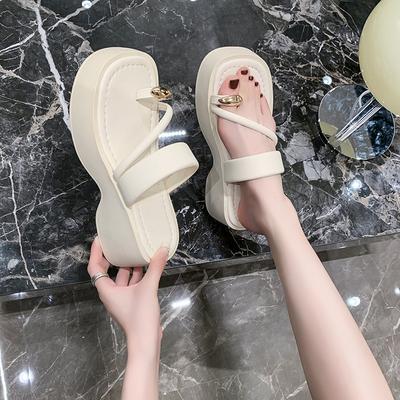 Комплект женских босоножек на платформе с носком, летняя новая верхняя одежда 2025 года, французские шлепанцы, римские классные тапочки с подошвой «бублик»