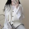 Autumn Korean Fashion Knitted Retro Waistcoat Women New Design Loose All Match Sleeveless Sweater Vest Aesthetic Horn Button Vintage Cardigan