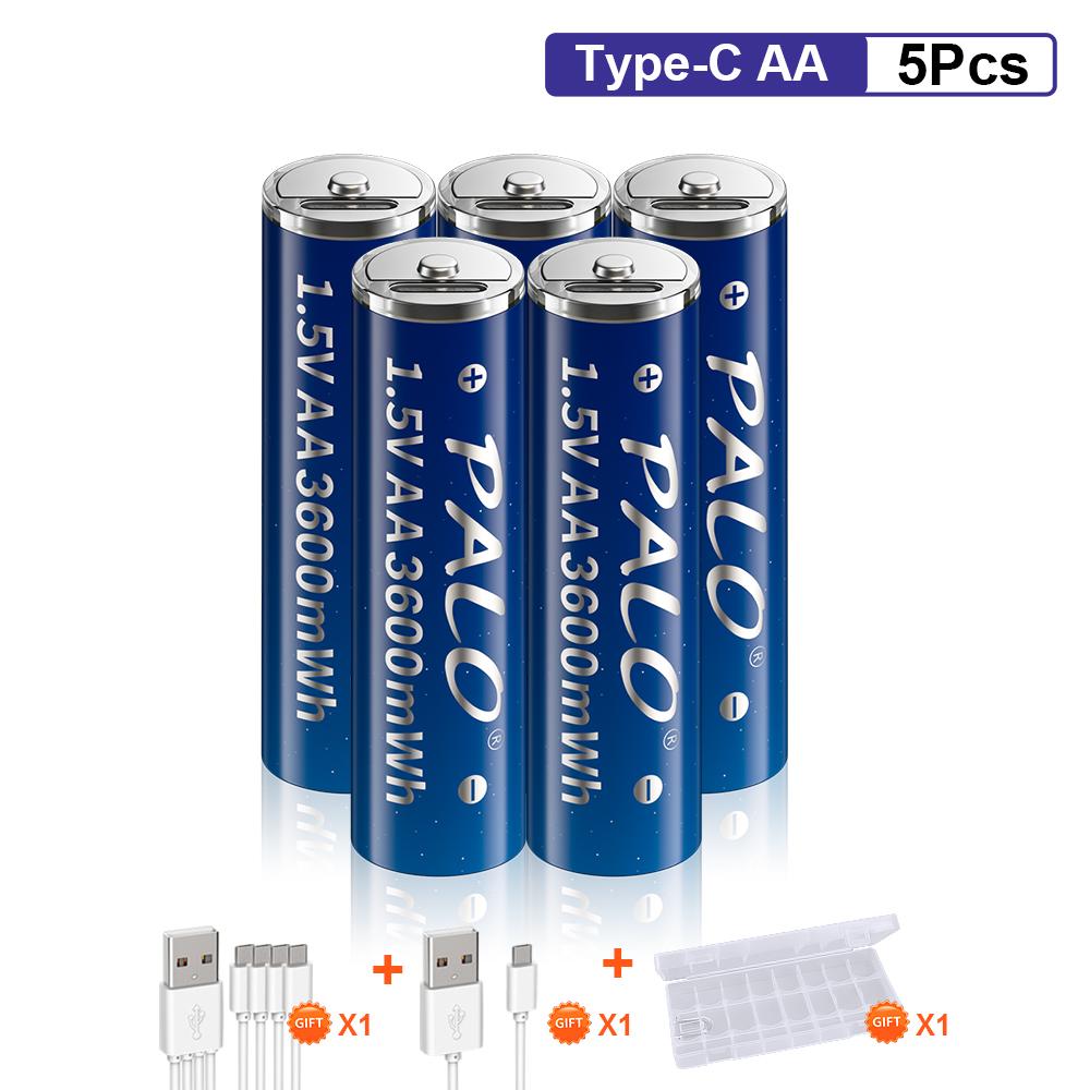 PALO Новый 100% оригинальный 1,5 В USB литий-ионный аккумулятор AA 3600 МВтч литий-полимерный USB перезаряжаемый литий-ионный аккумулятор AA TypeC с кабелем Type-C