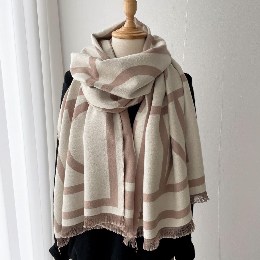 Imitation Cashmere Scarf Air Conditioner Shawl Tassel Extended Warm Jacquard Plaid Decorative Scarf Women'S Versatile