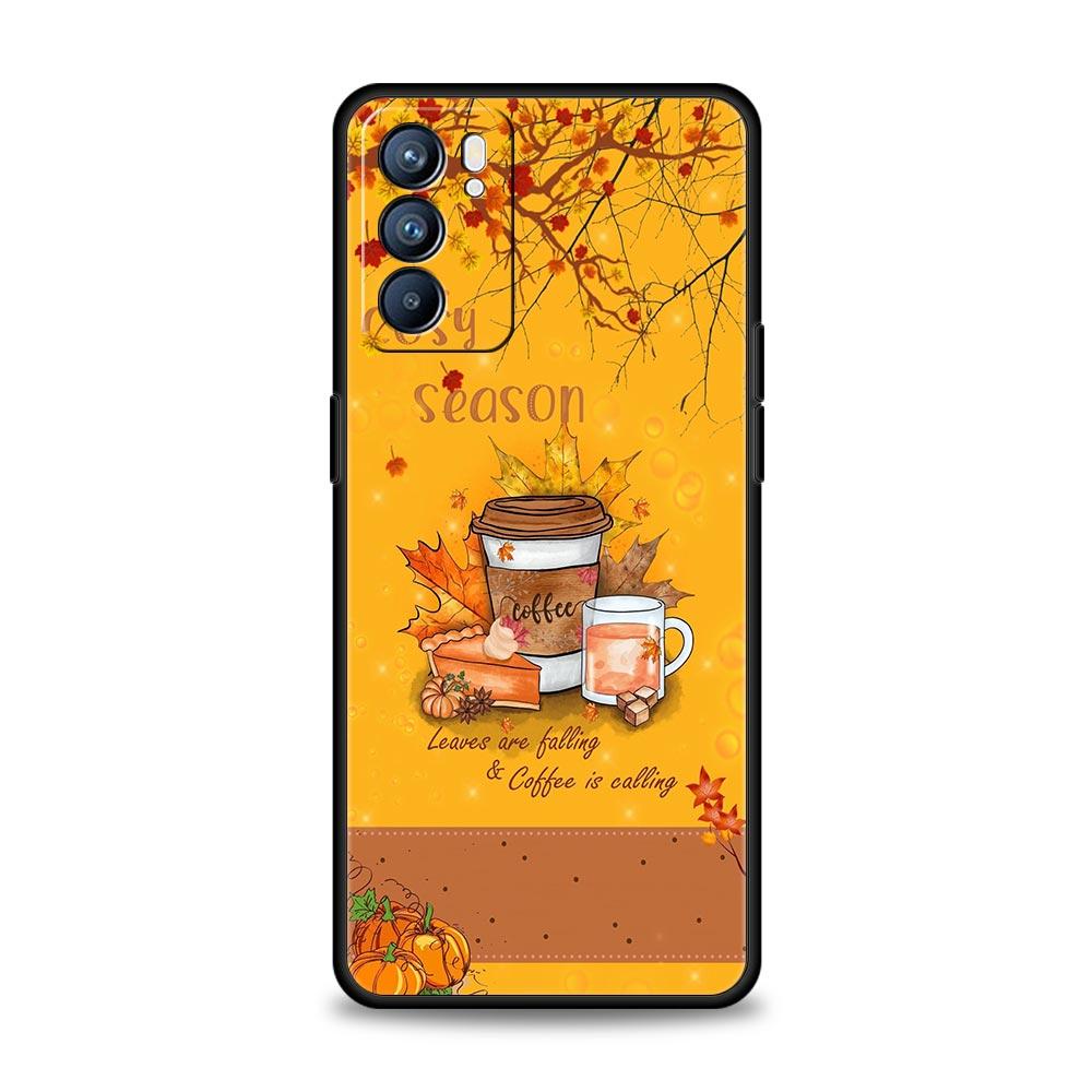 Pumpkin Autumn Leaves Coffee Phone Case For Oppo Reno 13 12 11 10 7 F Find X5 X6 A98 A80 A79 A78 A57 A54 A31 A17 Pro 5G Soft TPU