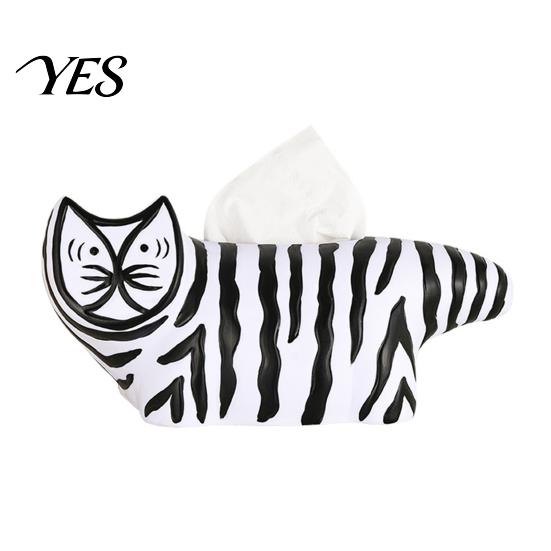 Tissue Box with Storage Box, Striped Cat Shape Dispenser, Ample Interior Living Room Space Vinyl Case, Compact Decorative Durable Paper Holder for Car