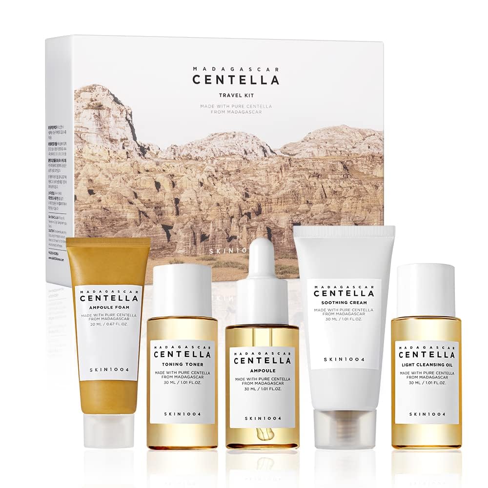 SKIN1004 Madagascar Centella Travel Kit, Toner, Ampoule, Soothing Cream, Cleansing Oil, Ampoule Foam,  Trial Kit , Gift  Mothers Day, Compact Size