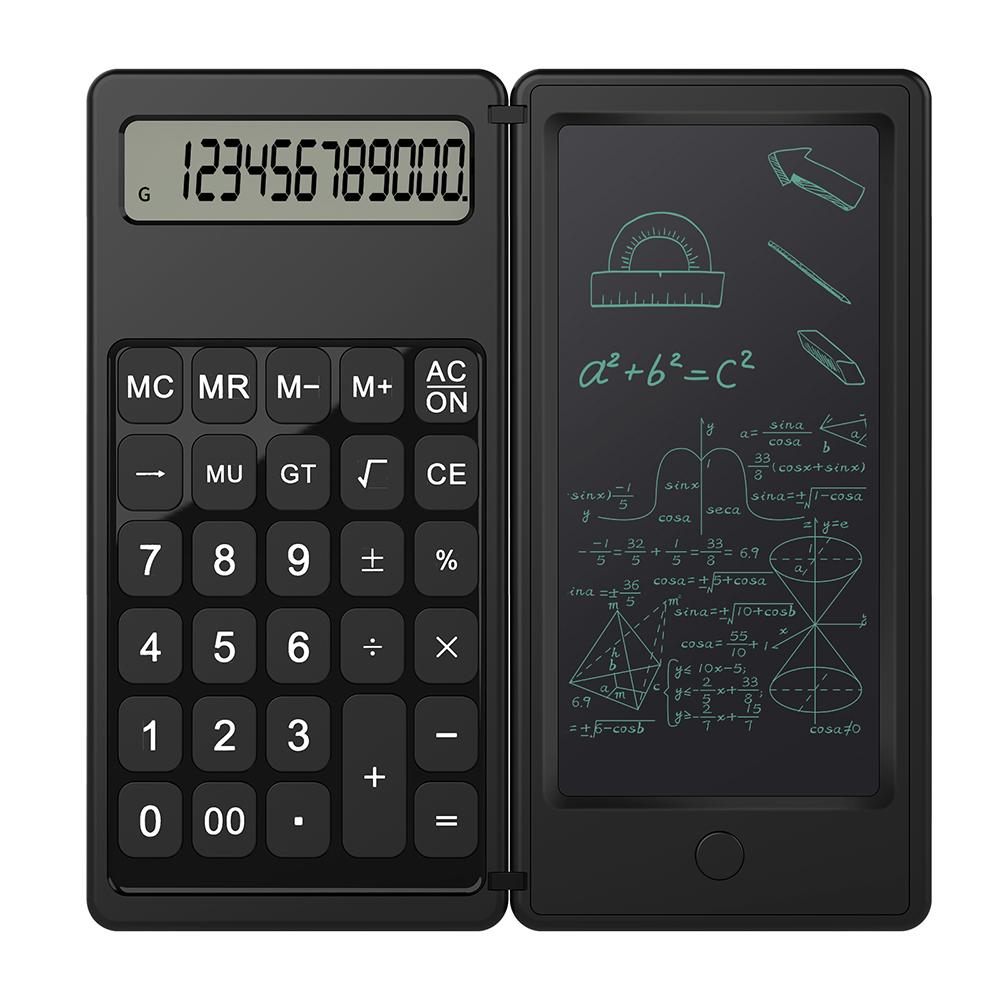 1PC Foldable Calculator & 6 Inch LCD Writing Tablet Digital Drawing Pad 12 Digits Display with Stylus Pen Erase Button Lock Function