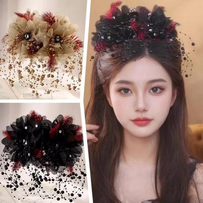 Cloth Hair Claw Feather Flower Pearls Hair Accessories Fashion Grasping Clip  for Girl