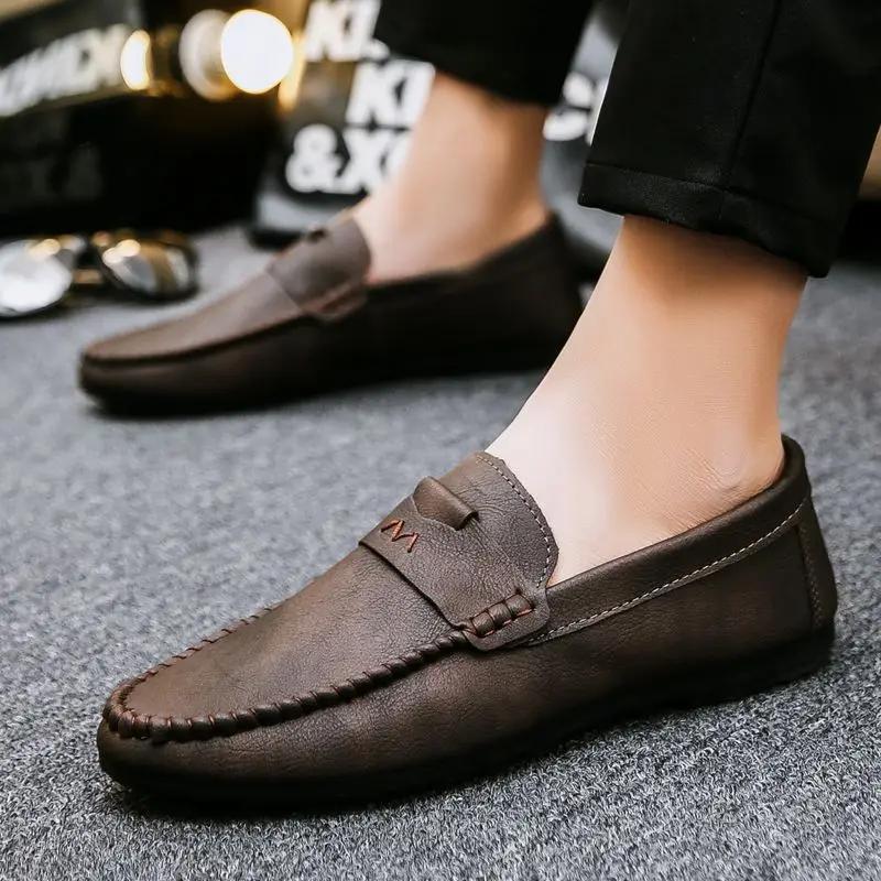 FashionMale Casual Shoe Non Slip and Waterproof Men's Leather Shoes Round Toe Flat Classic Original Shipping Free Luxury Sale Slip-on