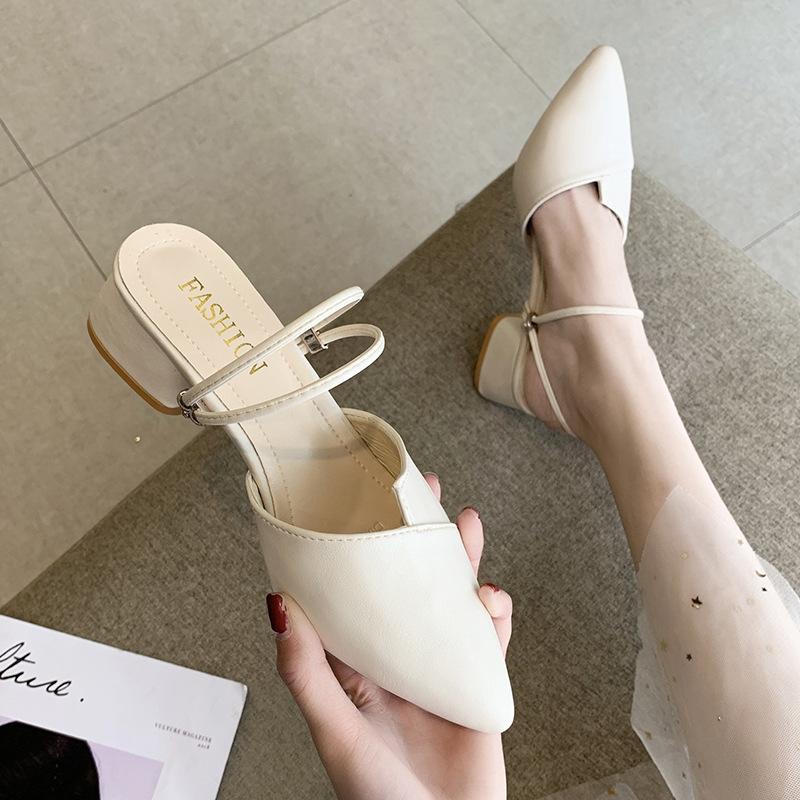 Baotou Sandals Women's Summer Outer Wear Women's Skirt Temperament Thick Heel Pointed Half Slippers Single Shoes High Heels