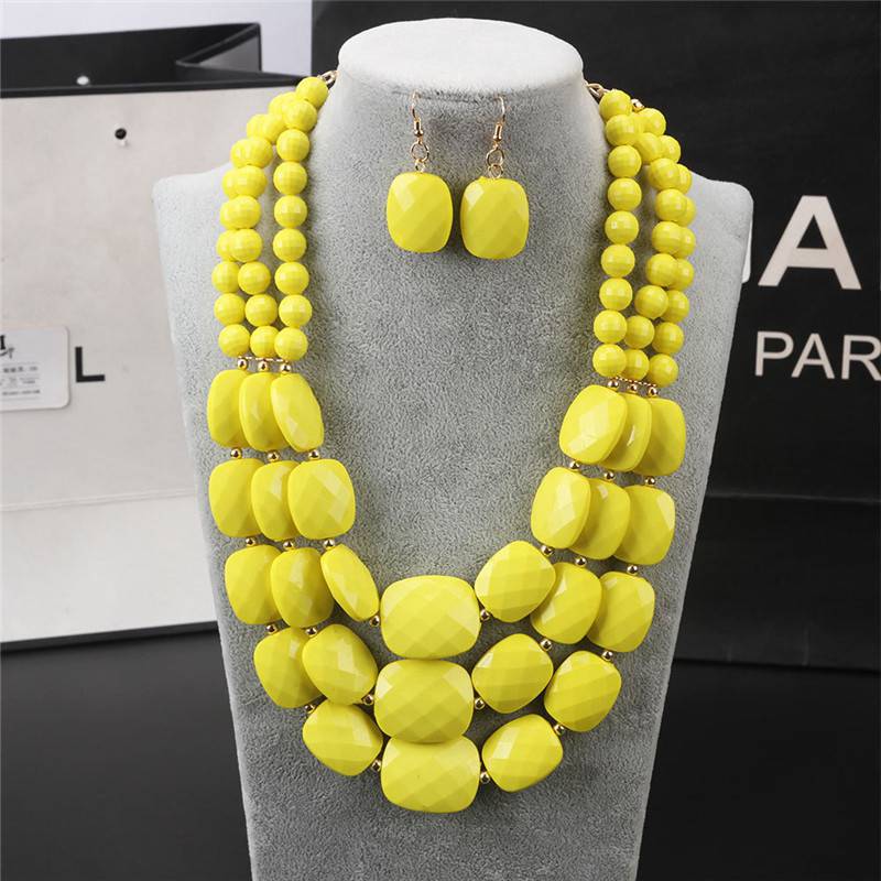 1Set Statement Bib Beaded Multilayer Necklace Women Chunky Earrings Simple Colorful Boho Jewelry Gift
