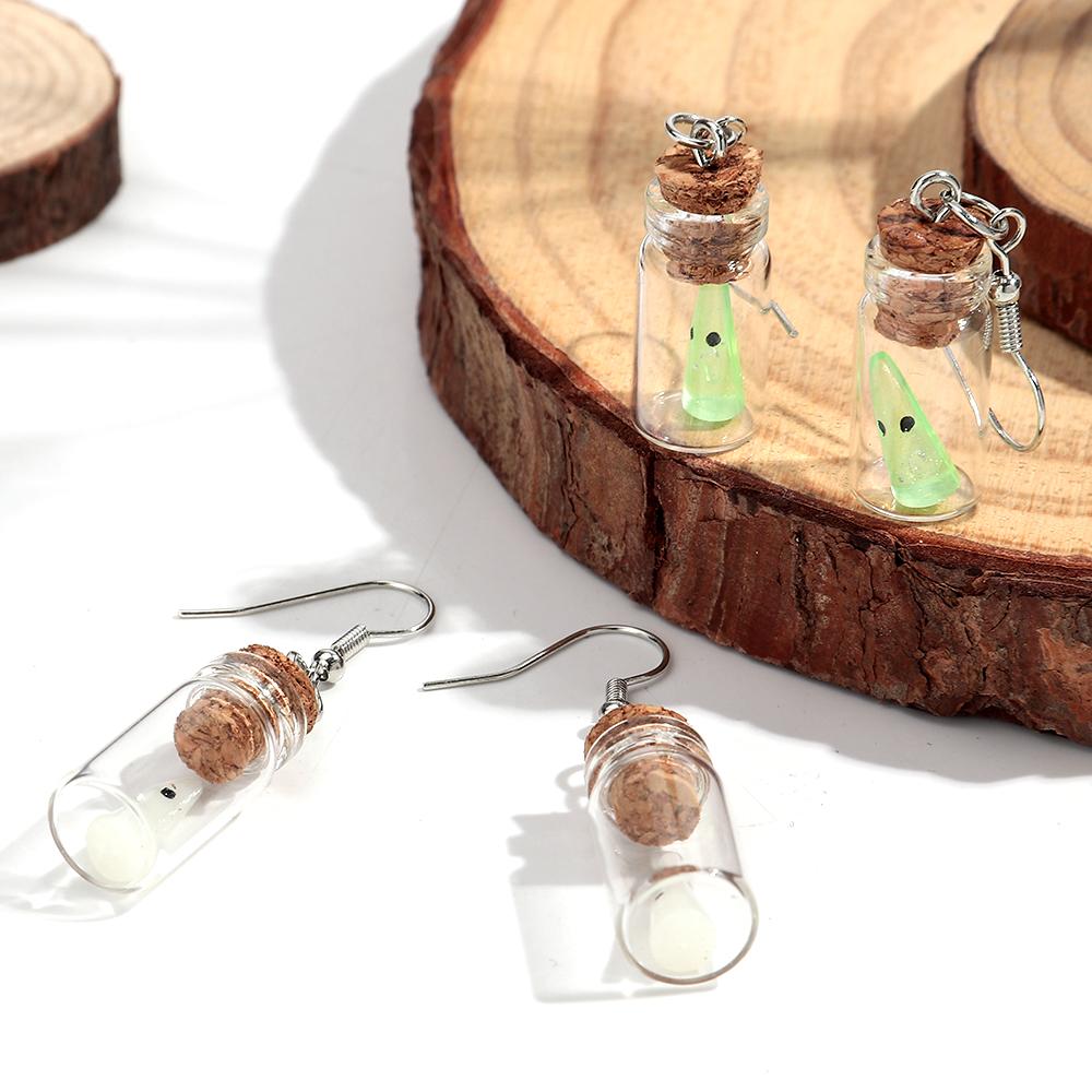 Halloween Ghost Drifting Bottle Acrylic Earrrings for Women Glow in the Dark Spooky Drop Earring Necklace Party Jewelry Gifts