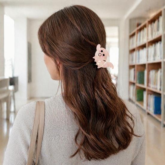 Halloween Party Hair Clip Claw, Cute Ghost Gripper, Firm Grip with Smiling Face Shimmer for Medium Long Hair, Comfortable Stylish Accessories