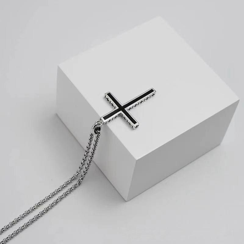 Очаровательная цепочка с подвеской, ожерелье с крестом, простое распятие, мужские и женские серебряные, черные украшения