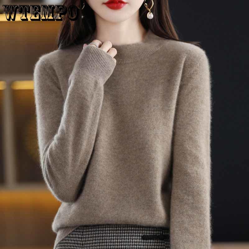WTEMPO Women Knitted O-neck Sweater Autumn Winter Long Sleeve Solid Color Jumper Female Slim Sexy Pullovers Sweater