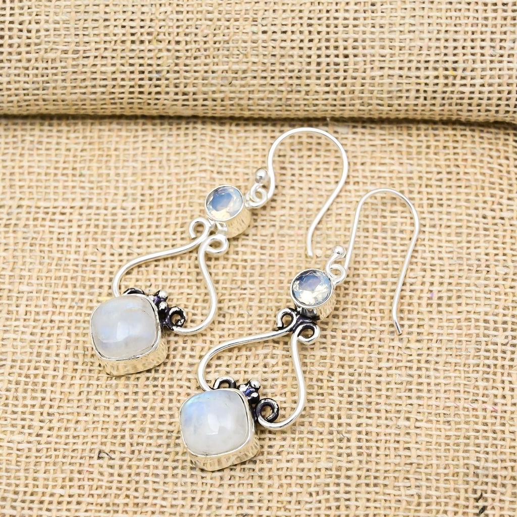 Лунный камень, молочный опал серьги, 925 цельное серебро ювелирные изделия, драгоценные камни серьги, подарок для нее ручной работы изящные ювелирные изделия