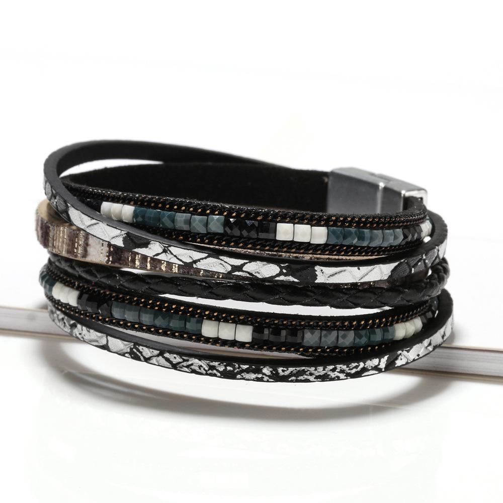 Bohemian Hand-Woven Leather Bracelet with Alloy Magnetic Clasp - Fashionable Women's Accessory