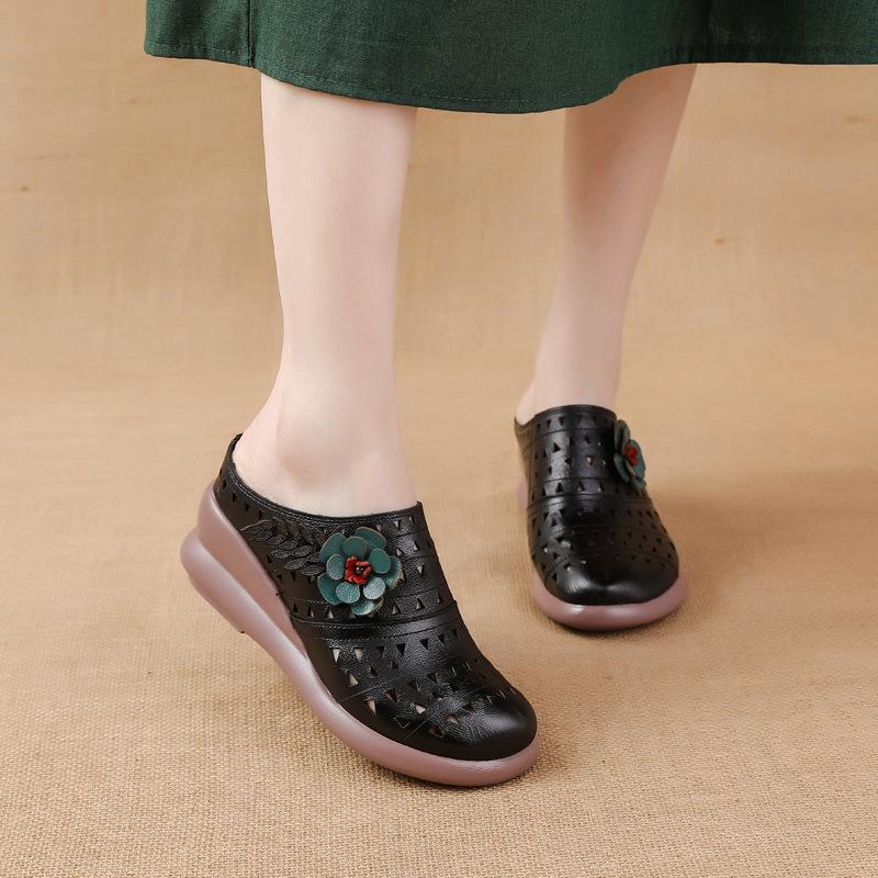 Летние туфли на платформе для женщин, сандалии без застежек, мягкие и удобные шлепанцы из натуральной кожи, дышащие шлепанцы, женские туфли на танкетке, тапочки, обувь 2025