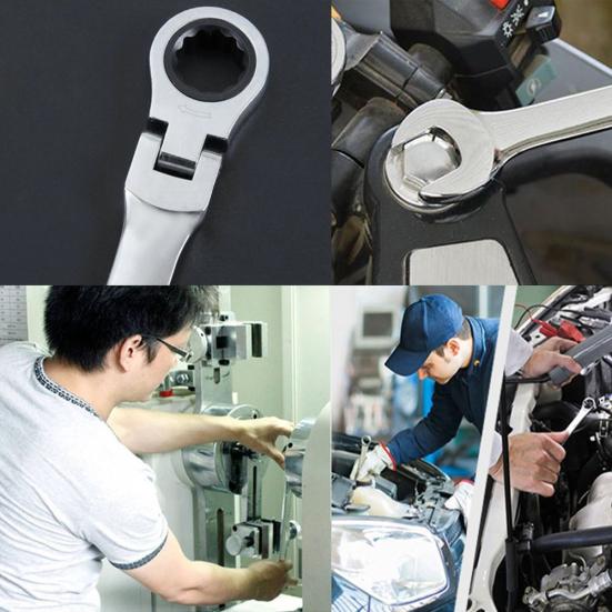 8mm-19mm 180 Degree Reversible Combination Movable Head Ratchet Wrench Socket Spanner