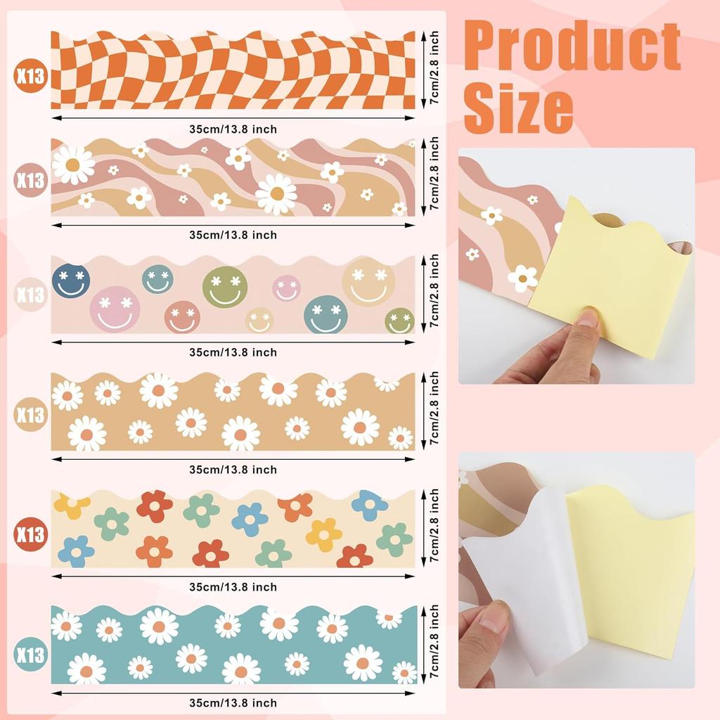 89.6 Ft Boho Bulletin Board Border Groovy 70s Bulletin Decorations Retro Classroom Bulletin Board Stickers for Classroom School Office Wall Board