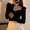 Autumn Off Shoulder Puff Ruffle Long Sleeve T Shirt Ladies Solid Casual Tops Solid Color