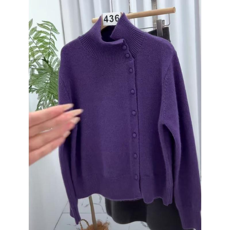 Autumn and Winter Turtleneck Knitted Cardigan Sweater Loose Jacket Warm Stylish