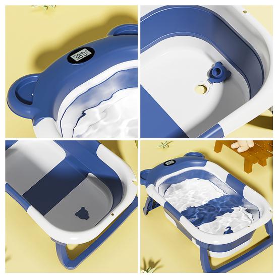 2 шт./комплект складная детская ванночка с термометром мягкая подушка складная конструкция визуальный датчик температуры детская ванночка