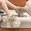 Fashion Women Walking Sneakers Autumn Lace-up High Platform Chunky Shoes Breathable Leather Shoes 10.5CM Winter Wedge Heels Casual Shoes