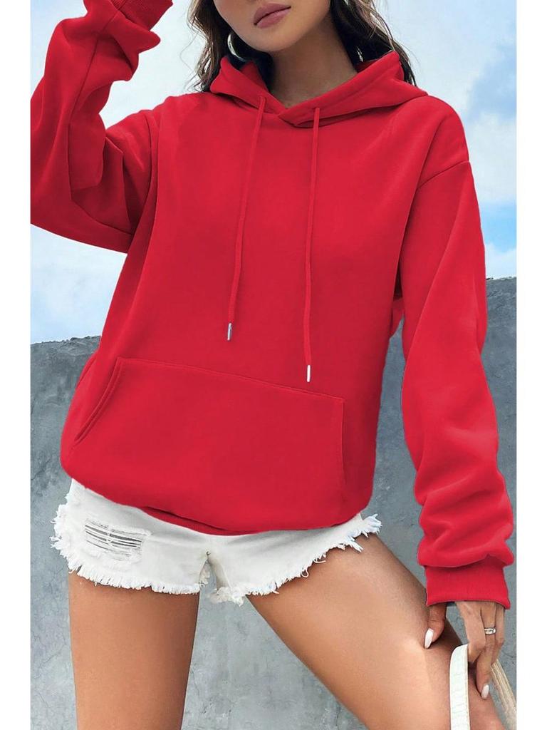 Женская повседневная свободная толстовка с капюшоном, однотонная, на осень и зиму