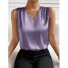 Women's Elegant Chic V-neck Vest for Summer Vacation Solid Color Versatile Sleeveless Shirt for Women Blouses & Shirts