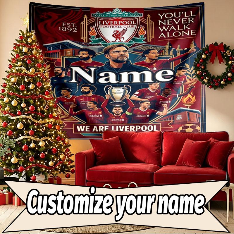 Custom Name Personalized Liverpool FC Print Tapestry, Wall Art Decor, Bedroom, Dorm, Apartment, LivingRoom, Party Backdrop, Gift for Birthday
