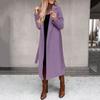 Women's Winter Woolen Coat Elegant Lapel Trench Coat Solid Color Long Jacket Work Tie Long Coat