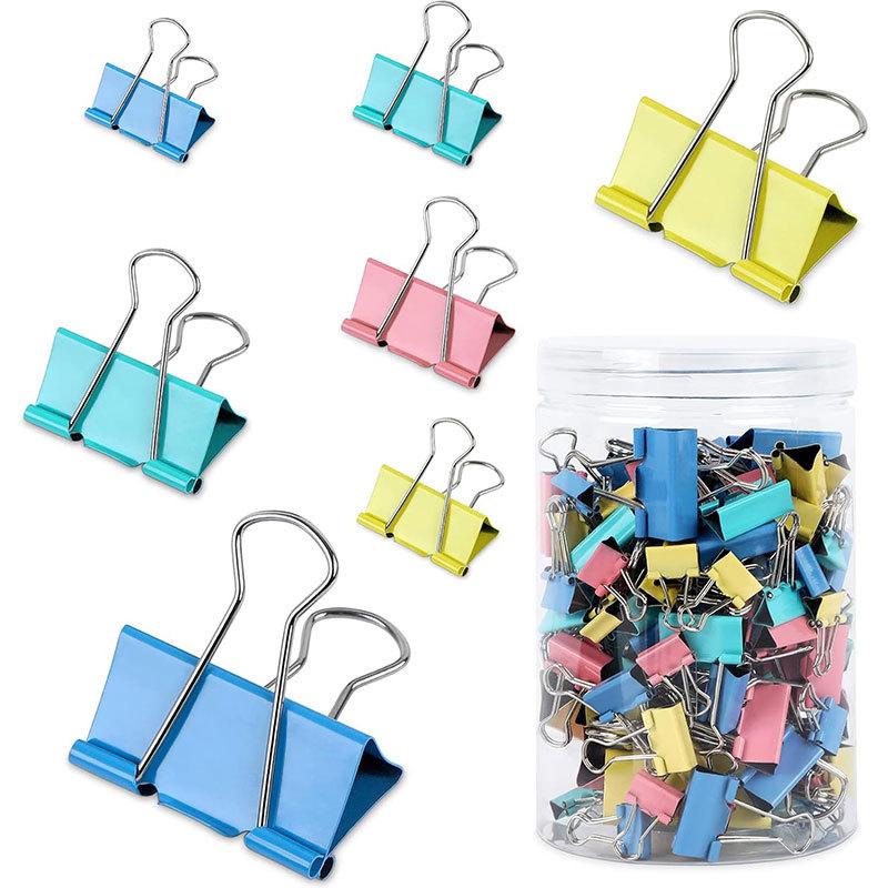 Multicolored Long-Tail & Black Metal Binder Clips Set