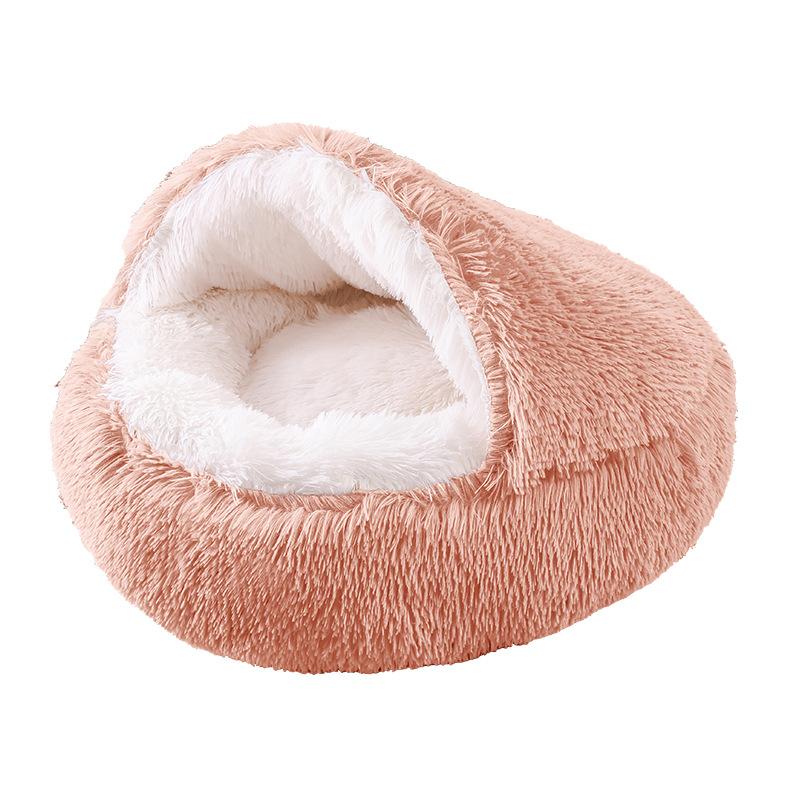 2024 New Half-Enclosed Cat Bed Deep Sleep Semi-Enclosed Cat Bed Dual-Purpose Pet Mat Plush Round Pet Bed