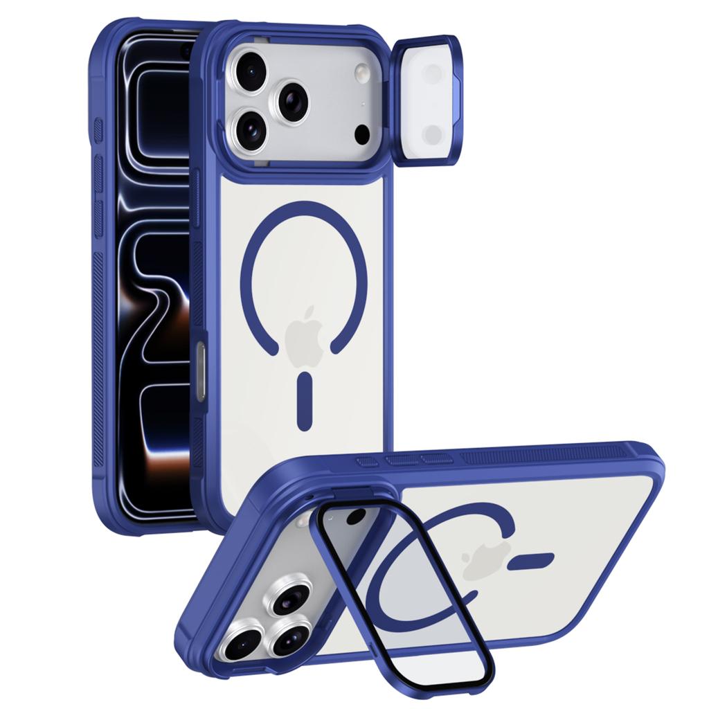 For iPhone 17 Pro Max Magnetic Case Compatible with MagSafe Clear Back Cover with Lens Cover Kickstand