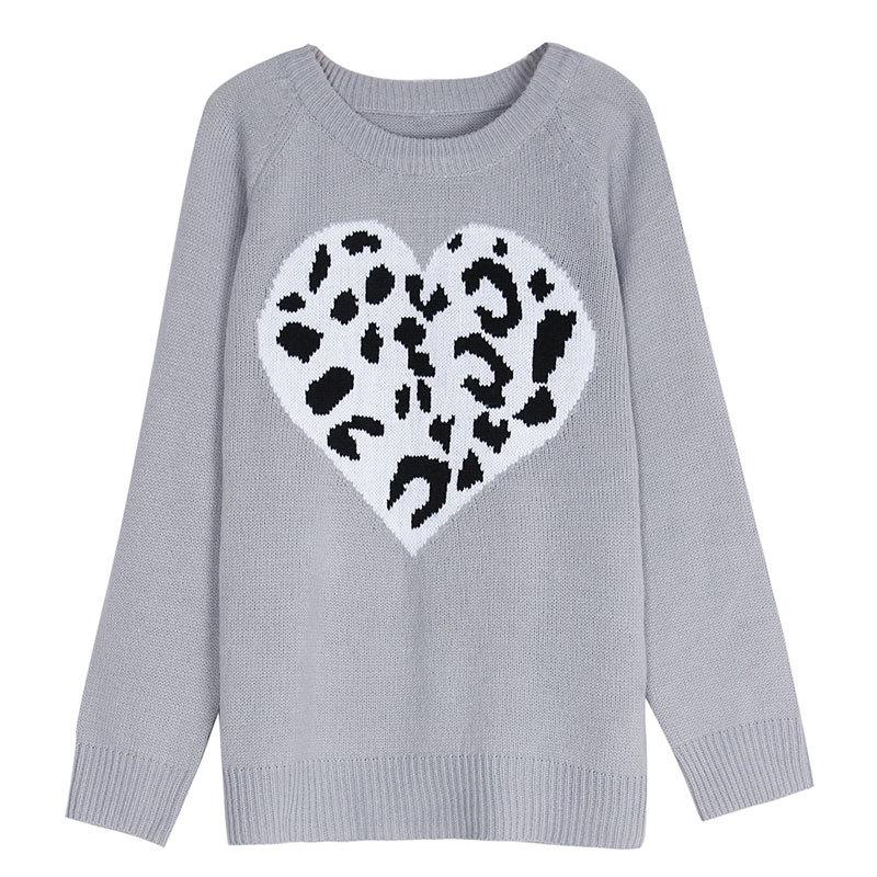 Женский осенне-зимний трикотажный свитер с круглым вырезом и леопардовым принтом Love Sweater