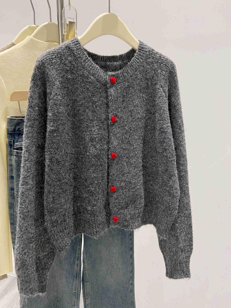Supply soft waxy knitted cardigan women's love button jacket top autumn and winter casual lazy versatile sweater