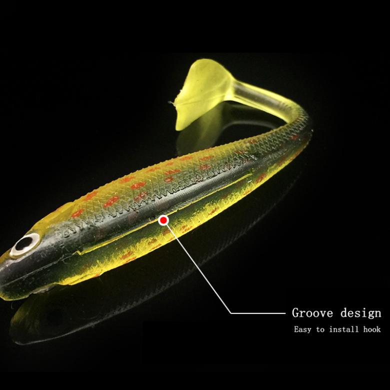 5 шт./лот, красочный воблер, мягкая приманка с Т-образным хвостом, 9 см, 5 г, задняя канавка, приманка для плавания, радуга, мягкие рыболовные приманки