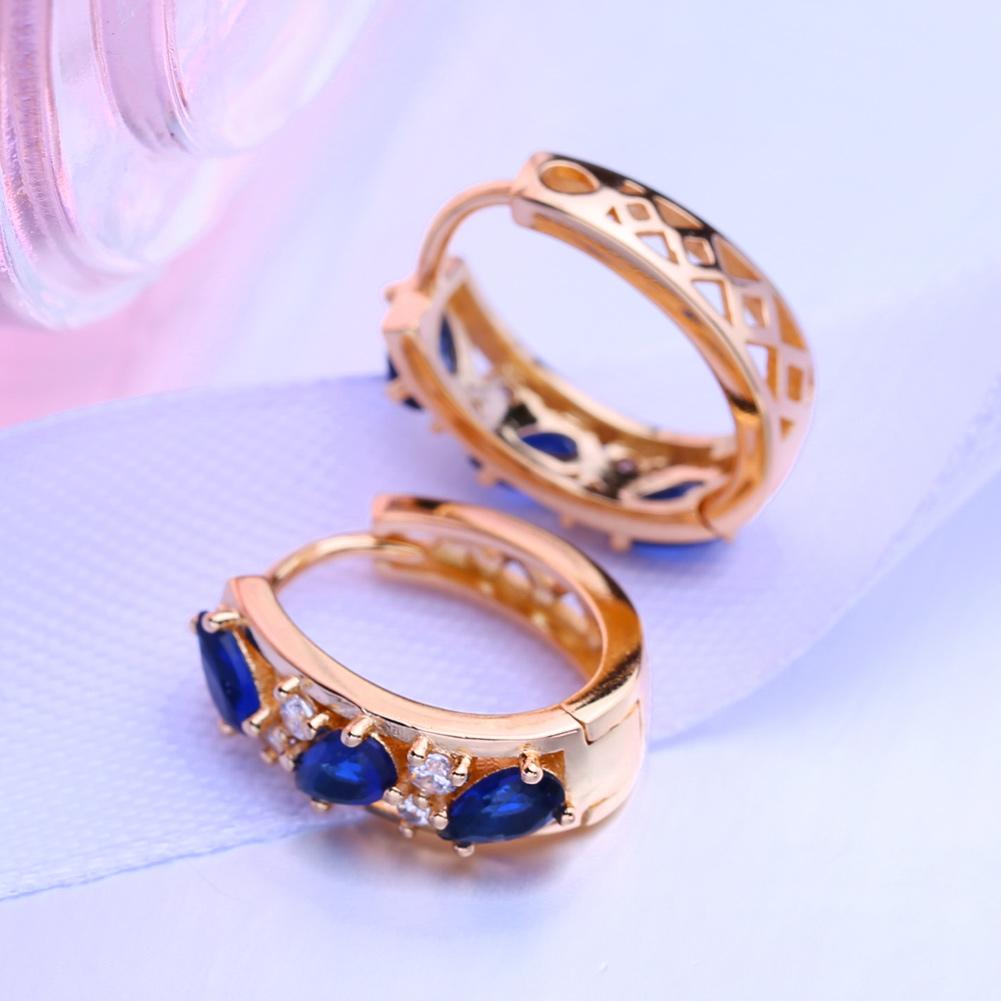 LSOOYH серьги-клипсы цвета розового золота, модные серьги для женщин, геометрические синие серьги-гвоздики с кубическим цирконием, ювелирные изделия