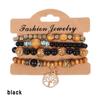 4Pcs/set Wooden Beads Bracelet Multicolor Women Boho Bangles With Hollow-out Pendant LM