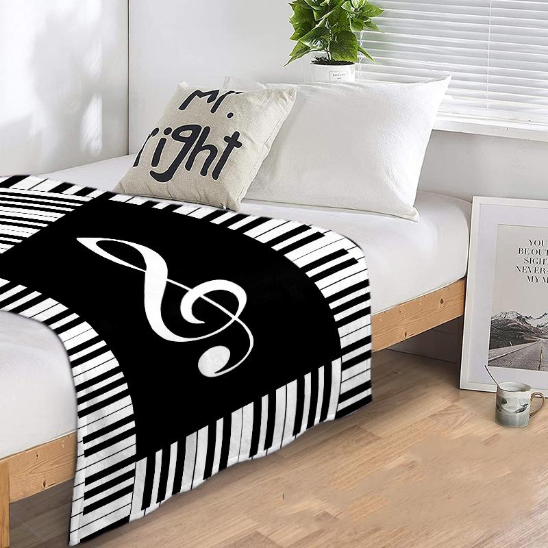 1PC Piano keys music printed blanket, all season lightweight home office outdoor nap multifunctional blanket A18