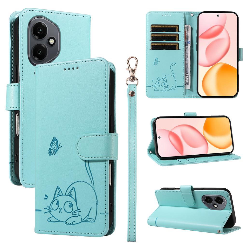 Для Honor 400 5G (Глобальный) Чехол Кошачий узор Тиснение Кожаный Чехол для телефона с ремешком на запястье