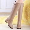 Women White Leather Knee Bare Boots Square High Heel Casual Long Tube Booties Lady Sexy Over Knee Thigh High Boots Lady Winter
