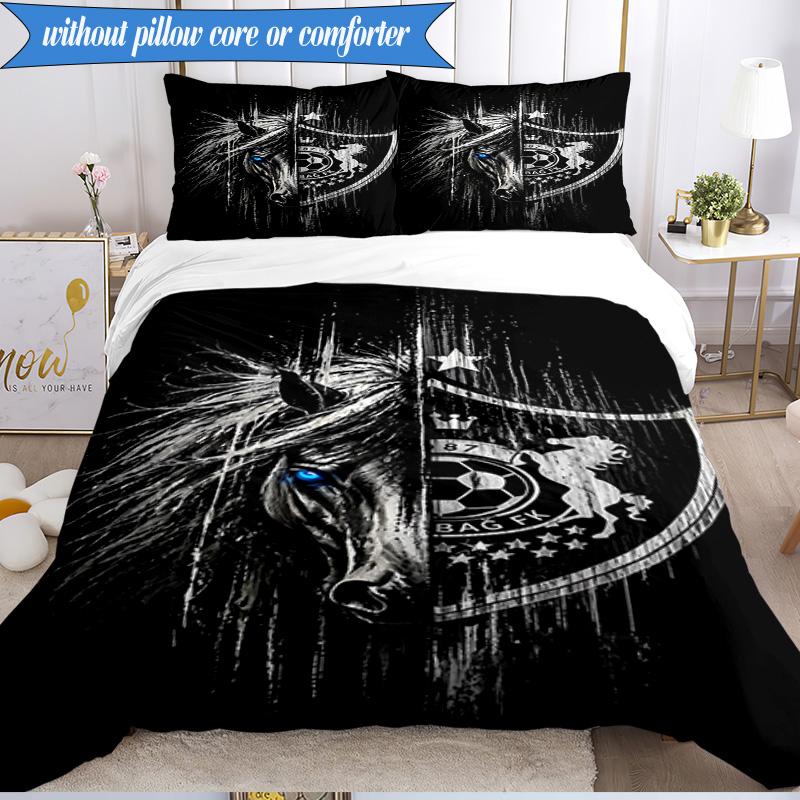 3PCS Qarabag Golden Crested Football Emblem Bedding Set 2D Printing (Includes 1 Duvet Cover + 2 Pillowcases Coreless), Bedroom decor,Fan gift
