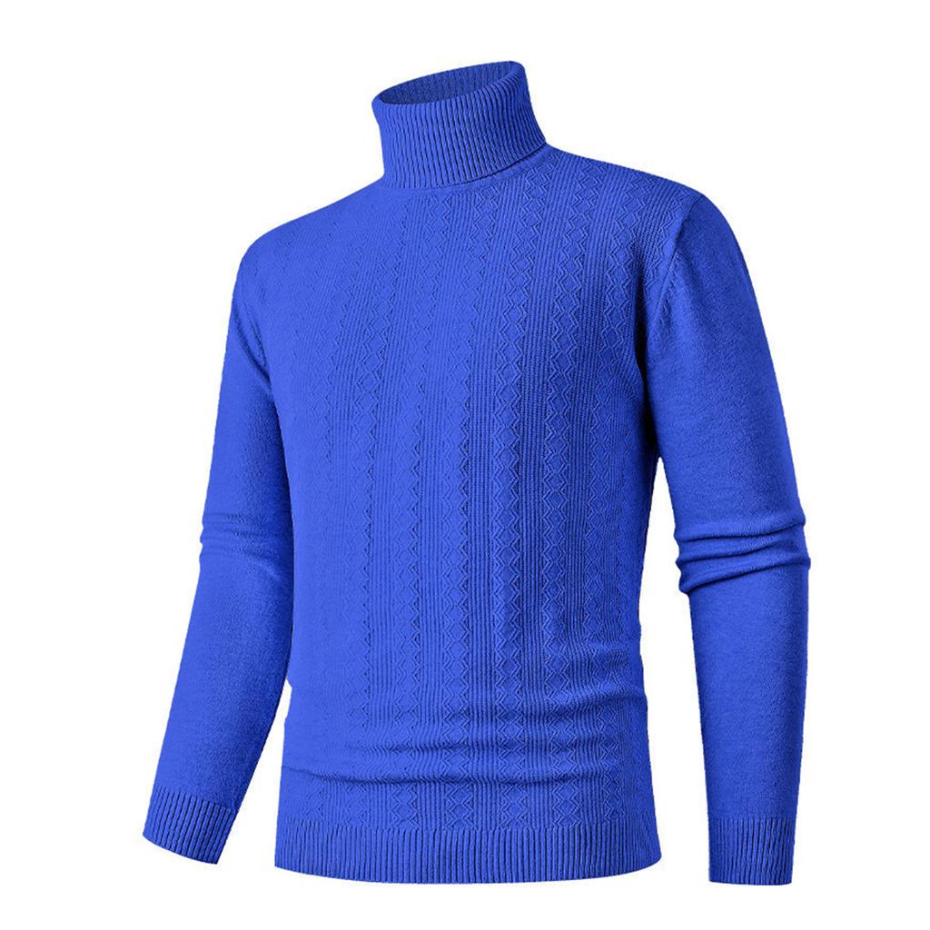 Men's Casual Solid-color High-collar Knitted Sweater, Men's Warm Base Knitted Pullover Sweater